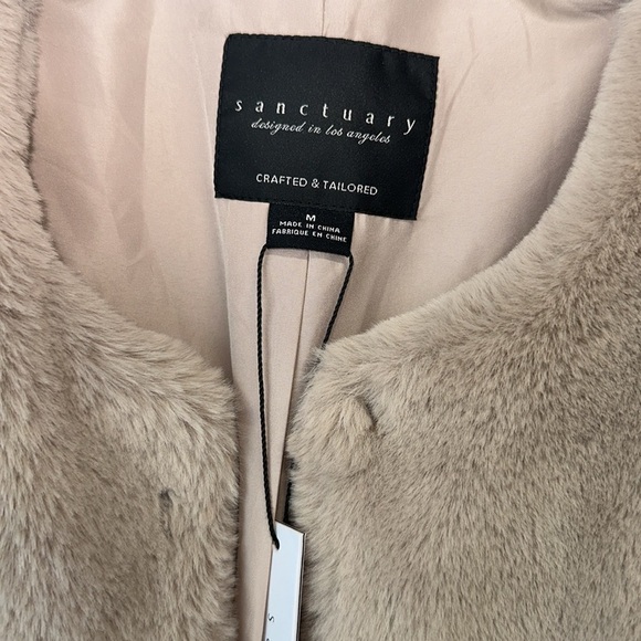 Sanctuary Pink Faux Fur Snap Front long Jacket Size M: NWT: beautiful lining! - Picture 2 of 4